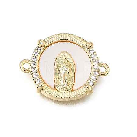 Virgin Mary Theme Brass Micro Pave Clear Cubic Zirconia Connector Charms CU-CBAF50C-05B-G02-1