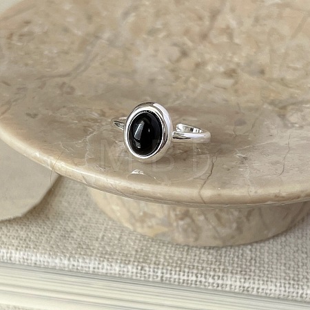 Brass with Black Agate Cuff Open Rings FS-WG4ACC0-05-1