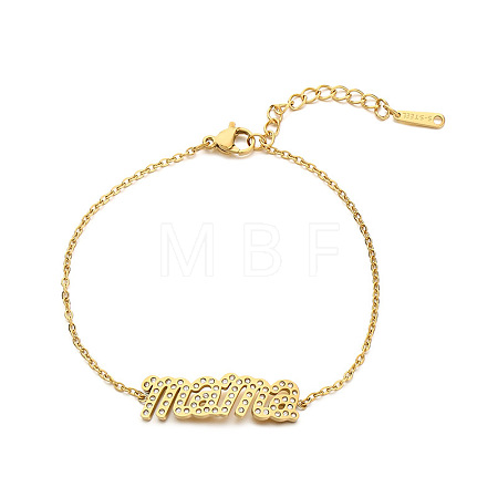 Mother's Day 304 Stainless Steel & Rhinestone Link Bracelets FS-WG743BF-03-1