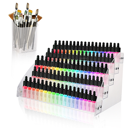 1 Set 5-Tier Transparent Acrylic Nail Polish Organizer and 1Pc 3 Compartments Plastic Pen Storage Box AJEW-GL0001-76-1