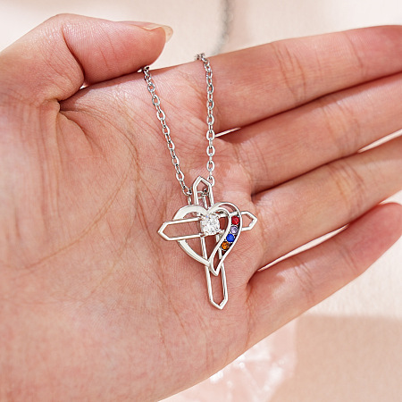 Mother's Day Brass Micro Pave Colorful Cubic Zirconia Heart Cross Pendant 304 Stainless Steel Cable Chain Necklaces for Women WGBC0BB-01-1