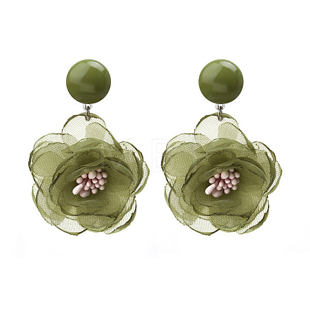 Chiffon & Resin & Plastic Dangle Stud Earrings WG34FFC-02-1
