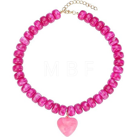 Resin and Plastic Heart Pendant Rondelle Beaded Necklaces with Alloy End Chains FS-WG415CE-03-1