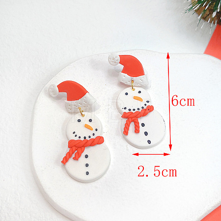 Christmas Polymer Clay & Brass Dangle Stud Earrings FS-WGF7104-07-1