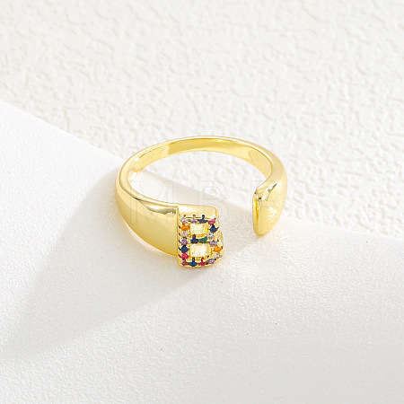 Brass Micro Pave Colorful Cubic Zirconia Cuff Open Rings FS-WG163C1-02-1