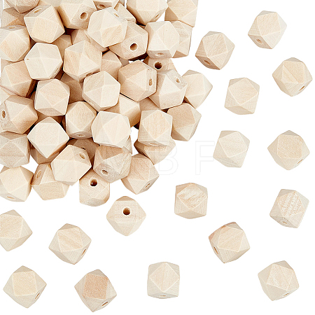 100Pcs Unfinished Wood Faceted Cube Beads WOOD-PA0001-75B-1