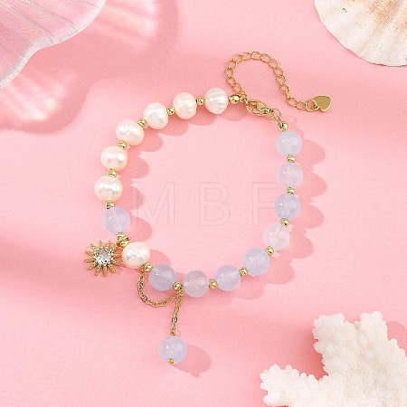 Dyed Natural Quartz Round and Potato Pearl Beaded Bracelets BJEW-JB14466-1