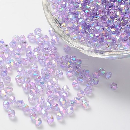 Bicone AB Color Plated Eco-Friendly Transparent Acrylic Beads TACR-A003-4mm-20-1