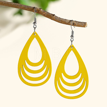Hollow Out Teardrop Wood Dangle Earrings FS-WG56C65-03-1