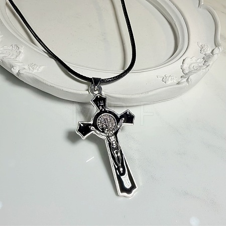 Vintage Religion Alloy Enamel Black Saint Benedict Medal Crucifix Cross Pendant Necklaces for Men Women ZV6035-1