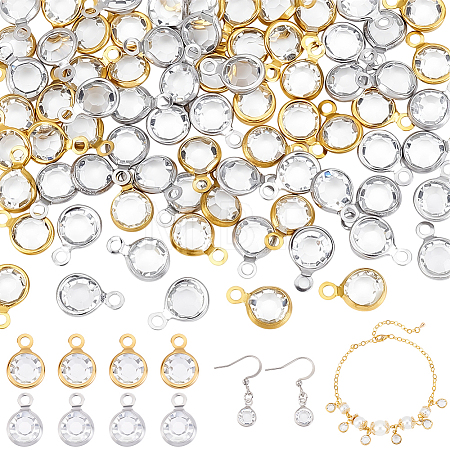 80Pcs 2 Colors 304 Stainless Steel with Glass Charms STAS-BBC0009-70-1