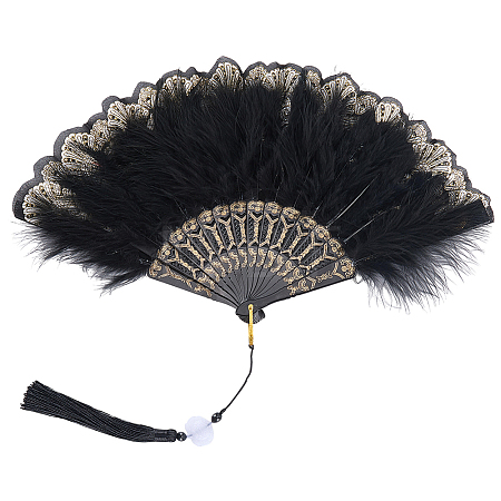 Plastic Folding Fan with Tassels AJEW-WH20130-170B-1