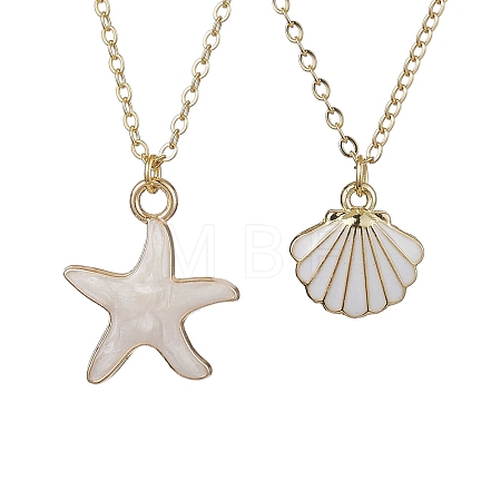 2Pcs Alloy Enamel Shell & Starfish Pendants Necklaces NJEW-JN04781-1