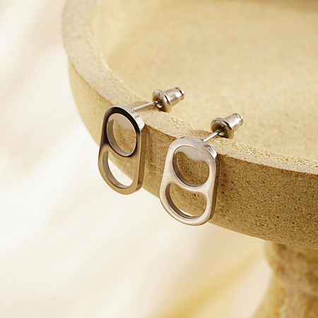 Oval 304 Stainless Steel Stud Earrings UI7518-2-1