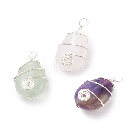 3Pcs 3 Styles Natural Gemstone Pendants PALLOY-JF01405-1