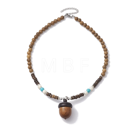 Natural Wenge Wood Pendant Necklaces NJEW-JN04791-01-1