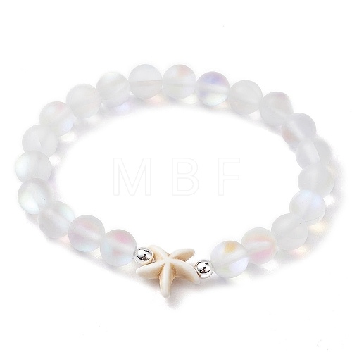 Beach Starfish Dyed Synthetic Turquoise Bead Bracelets BJEW-JB10251-02-1