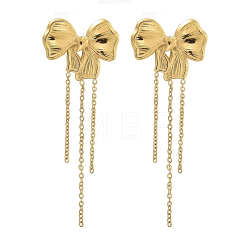 Ion Plating(IP) 304 Stainless Steel Chain Tassel Stud Earrings EJEW-G400-06G-1