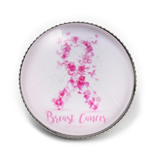 Breast Cancer Awareness Ribbon Glass Brooches JEWB-L019-01E-1