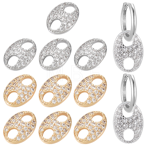 12Pcs 2 Colors Brass Micro Pave Clear Cubic Zirconia Connector Charms KK-BC0010-28-1