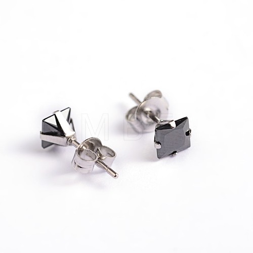 Square Cubic Zirconia Stud Earrings X-EJEW-H306-05-6mm-1