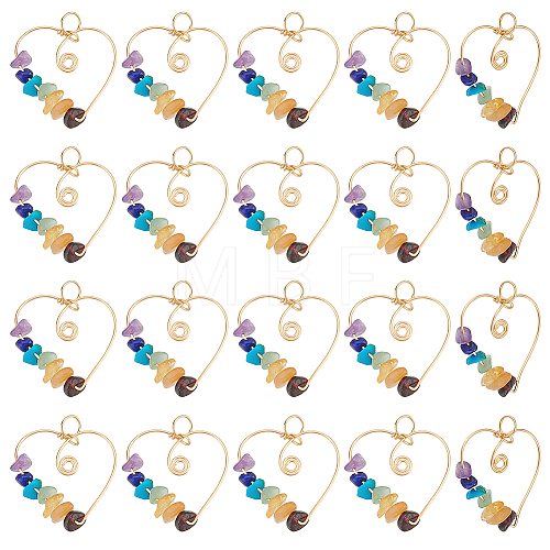 HOBBIESAY 20Pcs Chakra Gemstone Chip Copper Wire Wrapped Pendants G-HY0001-44-1