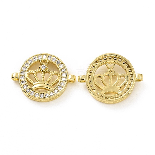 Rack Plating Brass Micro Pave Clear Cubic Zirconia Connector Charms KK-C008-10G-1