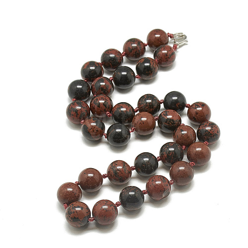 Natural Mahogany Obsidian Beaded Necklaces NJEW-S405-20-1