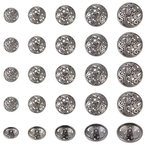 Olycraft 25Pcs 5 Styles 1-Hole Retro Zinc Alloy Shank Buttons BUTT-OC0001-57A-1