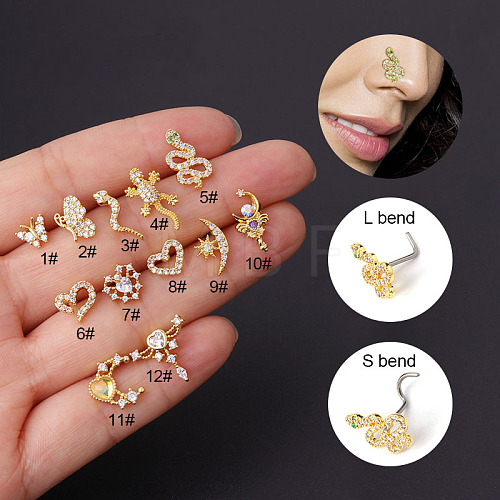 20G Titanium Steel Cubic Zirconia L-Shaped Nose Rings WG80602-17-1