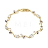 Brass Glass Flower Link Chain Bracelets KK-CBA7DFA-01G-05-4