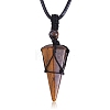 Natural Tiger Eye Cone Braided Pendant Necklace NJEW-SZ0001-59C-1