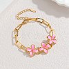 304 Stainless Steel Enamel Flower Link Bracelets for Women BJEW-Z160-02G-02-1