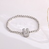 Brass Micro Pave Clear Cubic Zirconia Beaded Stretch Bracelets for Women FS-WG5260F-20-1