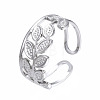 Non-Tarnish 304 Stainless Steel Leaf Wrap Open Cuff Ring RJEW-T023-49P-3