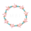Synthetic Turquoise & Brass Beads Stretch Bracelets for Women BJEW-JB13877-02-3