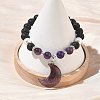 Natural Amethyst & Lava Rock & Shell Pearl Charm Bracelets BJEW-JB13705-02-2