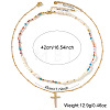 304 Stainless Steel Cross Pendant Paux Pearl & Glass & Natural Mixed Stone Beaded Double Layer Necklaces for Women RM5480-4