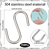 150Pcs 304 Stainless Steel S-Hook Findings STAS-SP0002-13-2