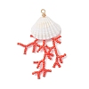 3Pcs Glass Seed Beaded & Clam Shell Big Pendants PALLOY-MZ01152-4