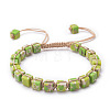 Adjustable Unisex Synthetic Imperial Jasper Cube Braided Bead Bracelets UE9956-6-1