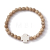 6mm Round Wood Beaded Stretch Bracelets BJEW-JB10312-02-1