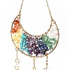 Gemstone Chips Beaded Moon Hanging Sun Catchers HJEW-M004-03-3