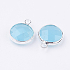 Silver Color Plated Brass Glass Flat Round Charms X-GLAA-M003-A-17S-2