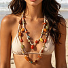 Handmade Porcelain Barrel Beads Jute Cord Double Layer Necklaces for Women WGBAB4D-01-3