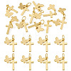 10Pcs Cross with Butterfly Brass Pendants PALLOY-TAC0272-1