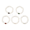Natural Sea Shell Square Heishi Beads and Round Gemstone Beaded Stretch Bracelets BJEW-JB14476-2