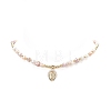 Brass Virgin Mary Pendant Necklace with Natural Pearl Beaded Chains for Women NJEW-JN04144-02-1