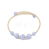 Natural Blue Lace Agate Round Graduated Beaded Brass Cuff Bangles BJEW-JB14463-02-3