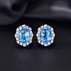 Brass Micro Pave Cubic Zirconia Oval Stud Earrings for Women QP4934-4-1